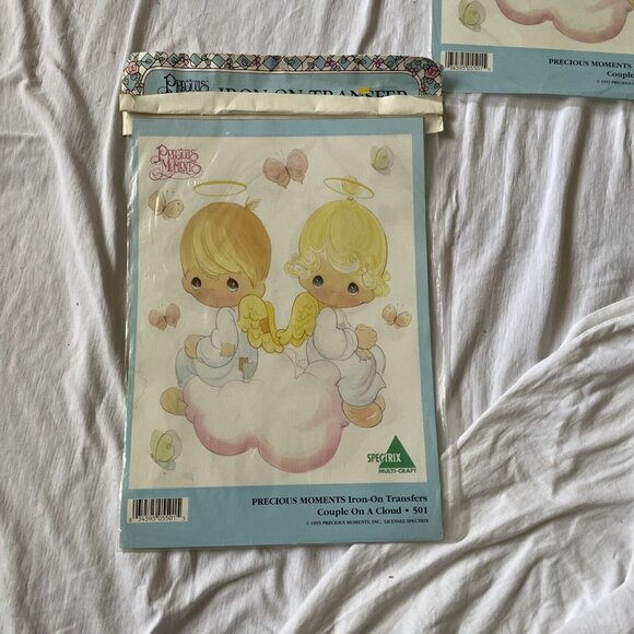 Precious Moments Iron-On Transfers Girl With Kitten & Couple On A Cloud Designs - Picture 5 of 9